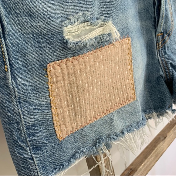 Levi’s 501 Button Fly  Distressed Denim Cutoff Jean Short Patchwork Size… - Picture 5 of 13